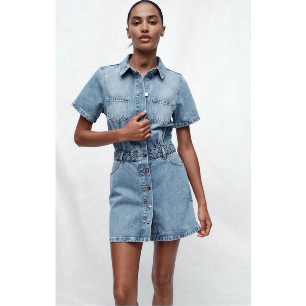 Zara Blue Denim Shirt Dress